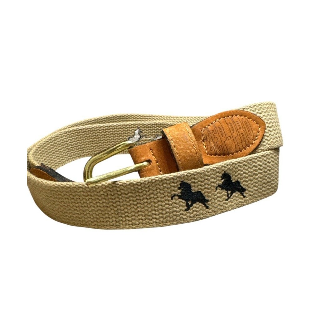 Zep-Pro Men’s Canvas Leather Tan Navy Horse Belt Size 44 Western Cowboy Belt